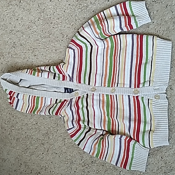 💸 BABY GAP multicolor stripe hoodie sweater 6-12m lined button front cardigan - Picture 1 of 4